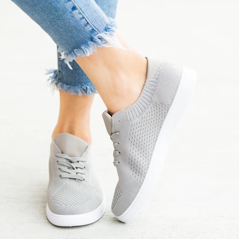Refresh Women Breathable Lace Up Stylish Cotton Pinhole Sneakers -Grey- Size 6.5